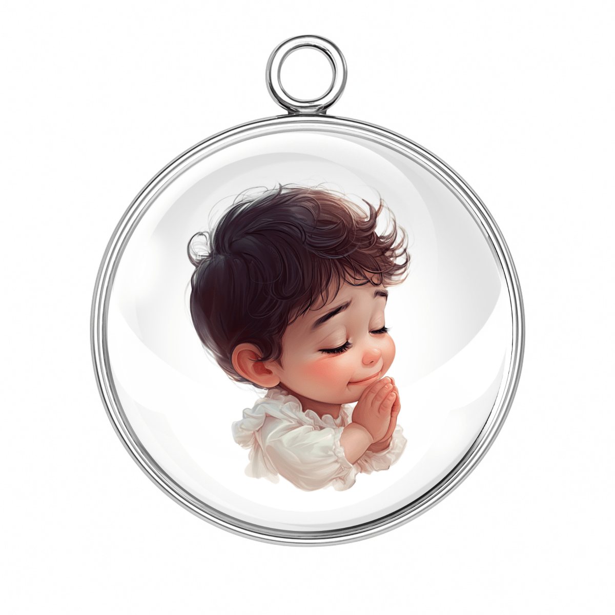 Praying boy charm with gentle smile