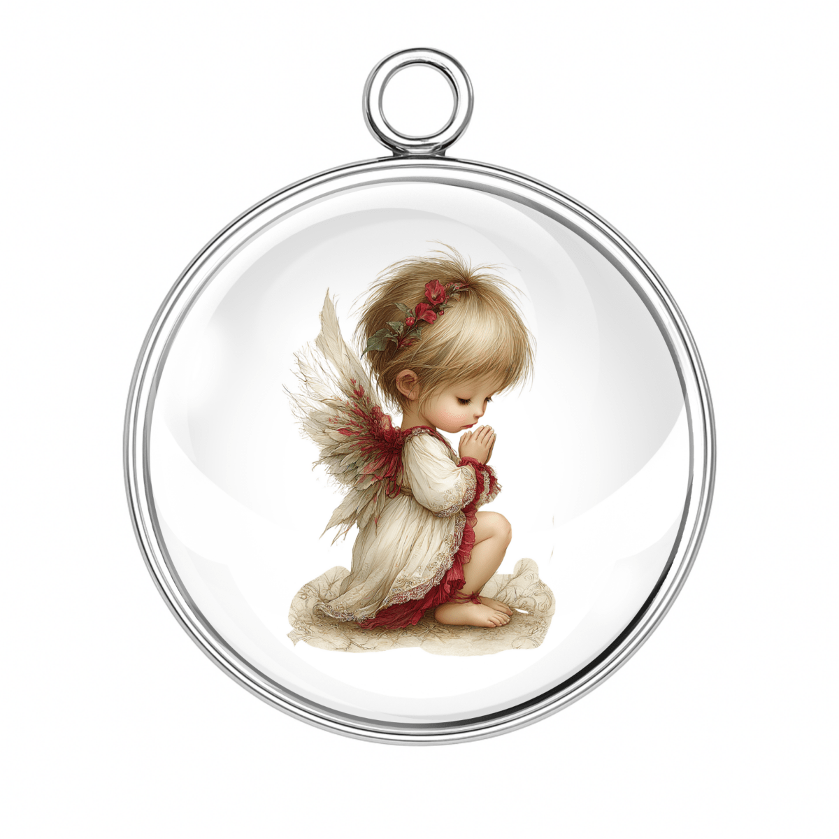 Kneeling angel in white dress charm
