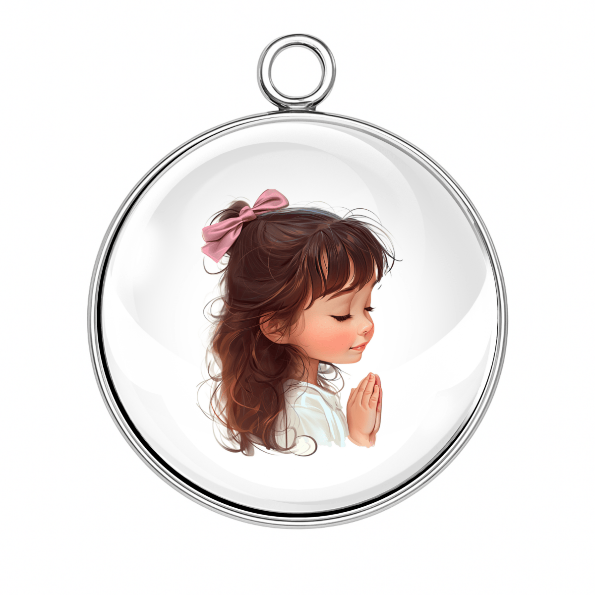 Praying girl with pink bow charm