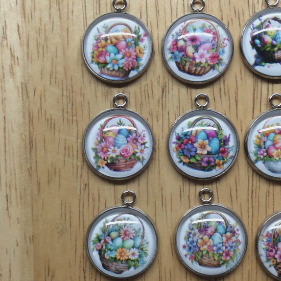 video of 9 easter basket glass cabochon charms