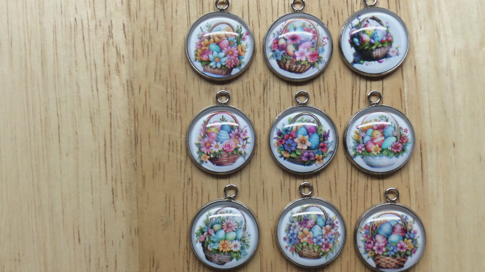 video of 9 easter basket glass cabochon charms