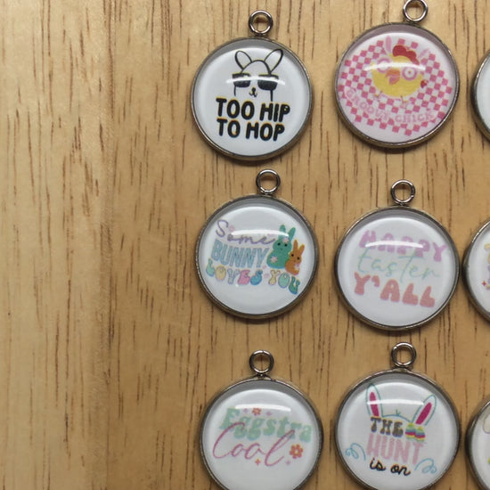 video of 9   Easter saying themed glass cabochon charms