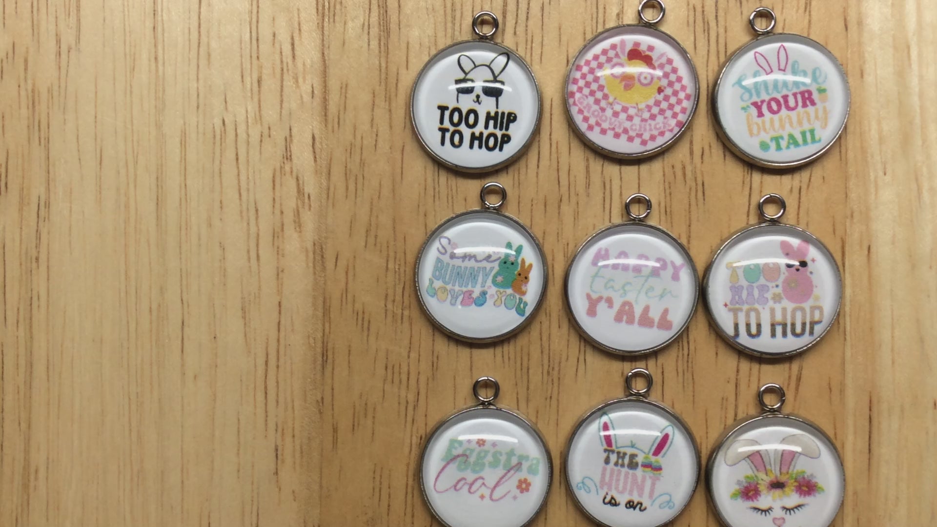 video of 9   Easter saying themed glass cabochon charms