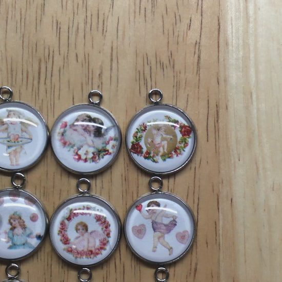 video of 9 cupid valentine glass cabochon charms