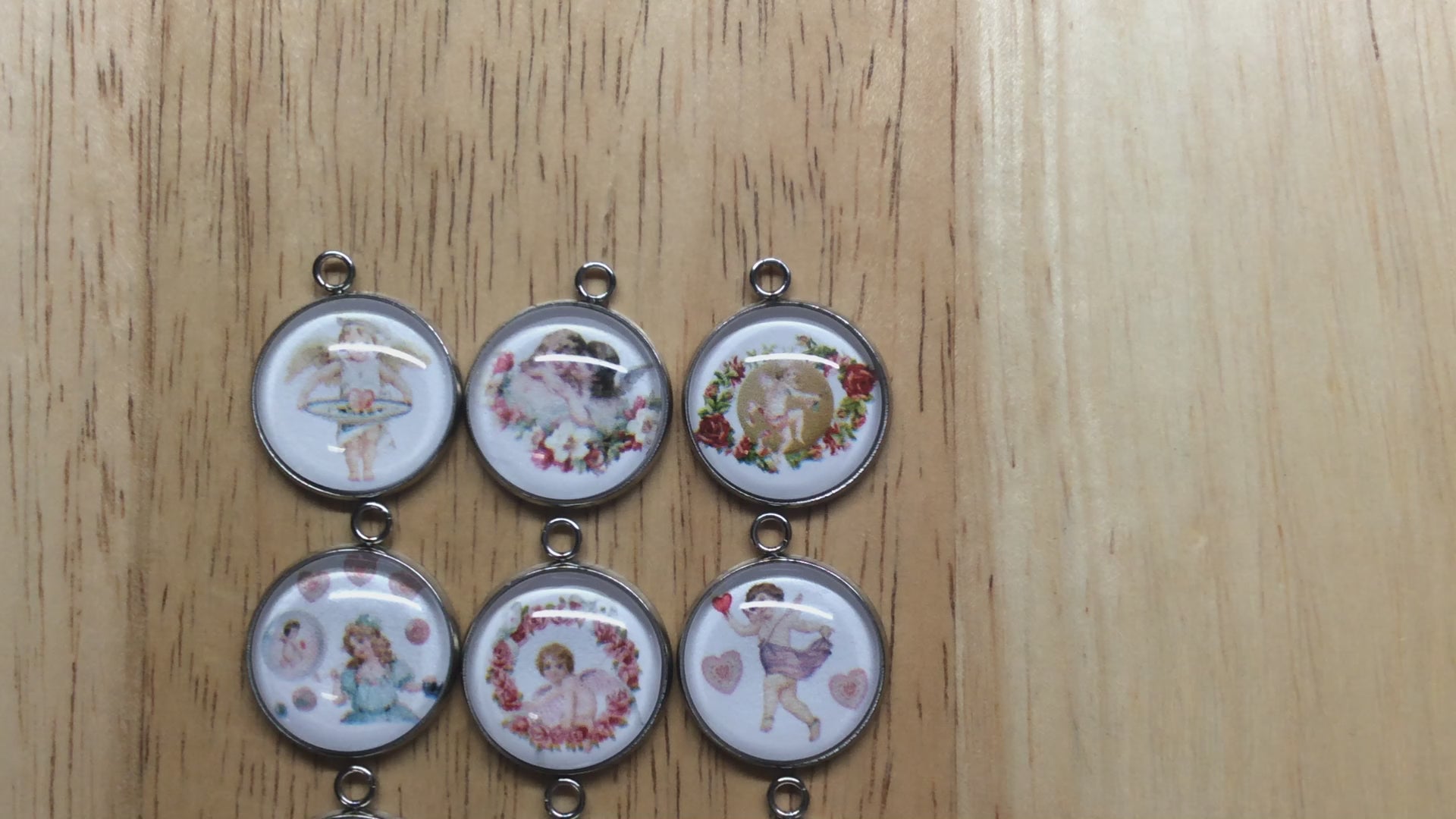 video of 9 cupid valentine glass cabochon charms