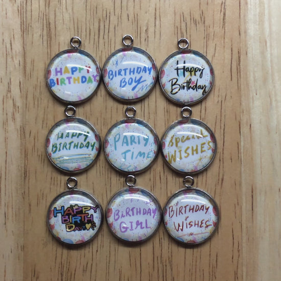 video of birthday glass cabochon charms