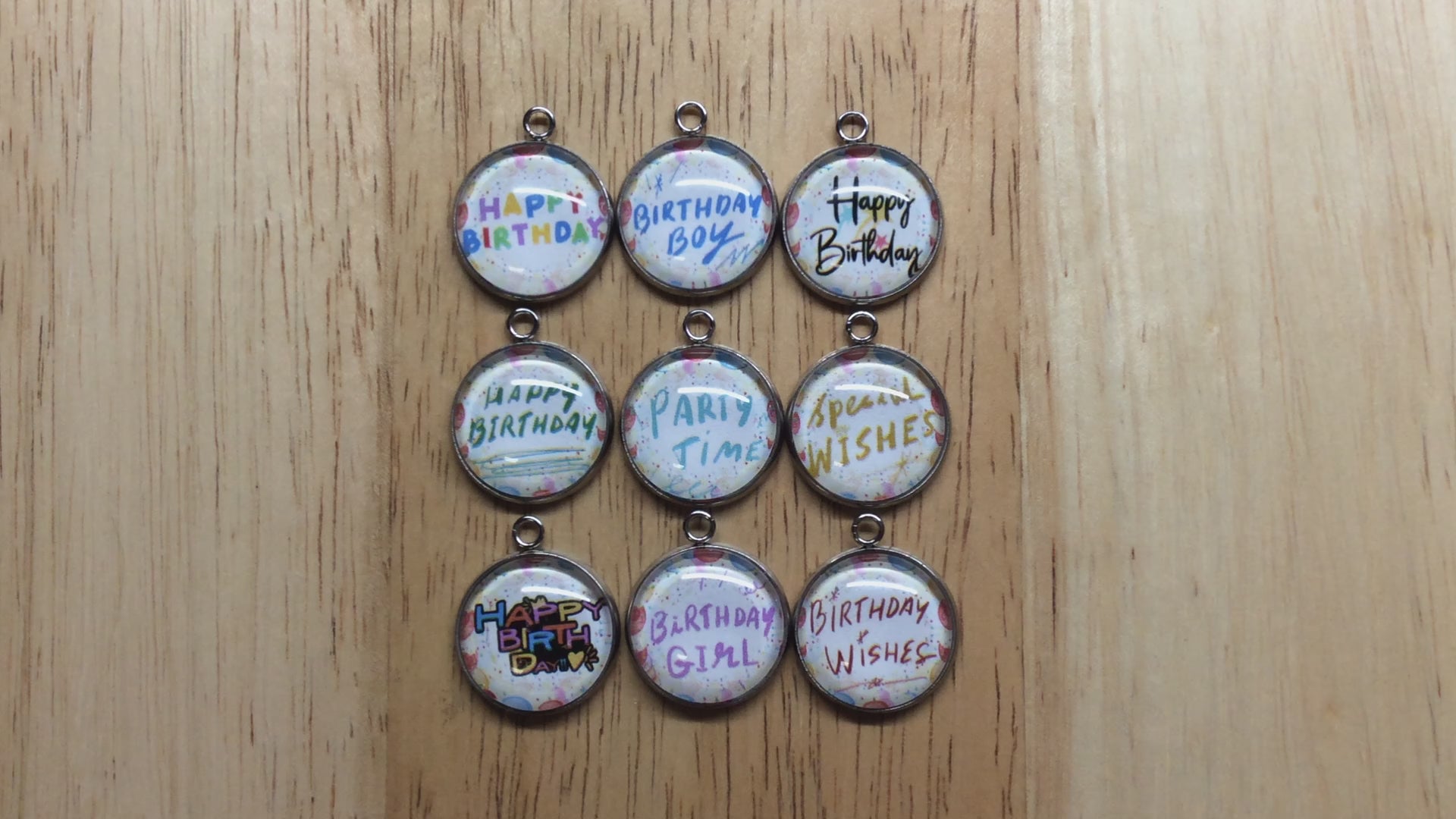 video of birthday glass cabochon charms