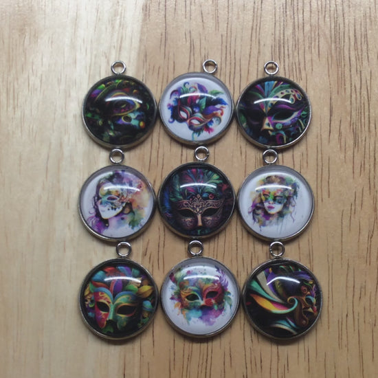 Video of Colorful Mardi gras masks  glass cabochon charms