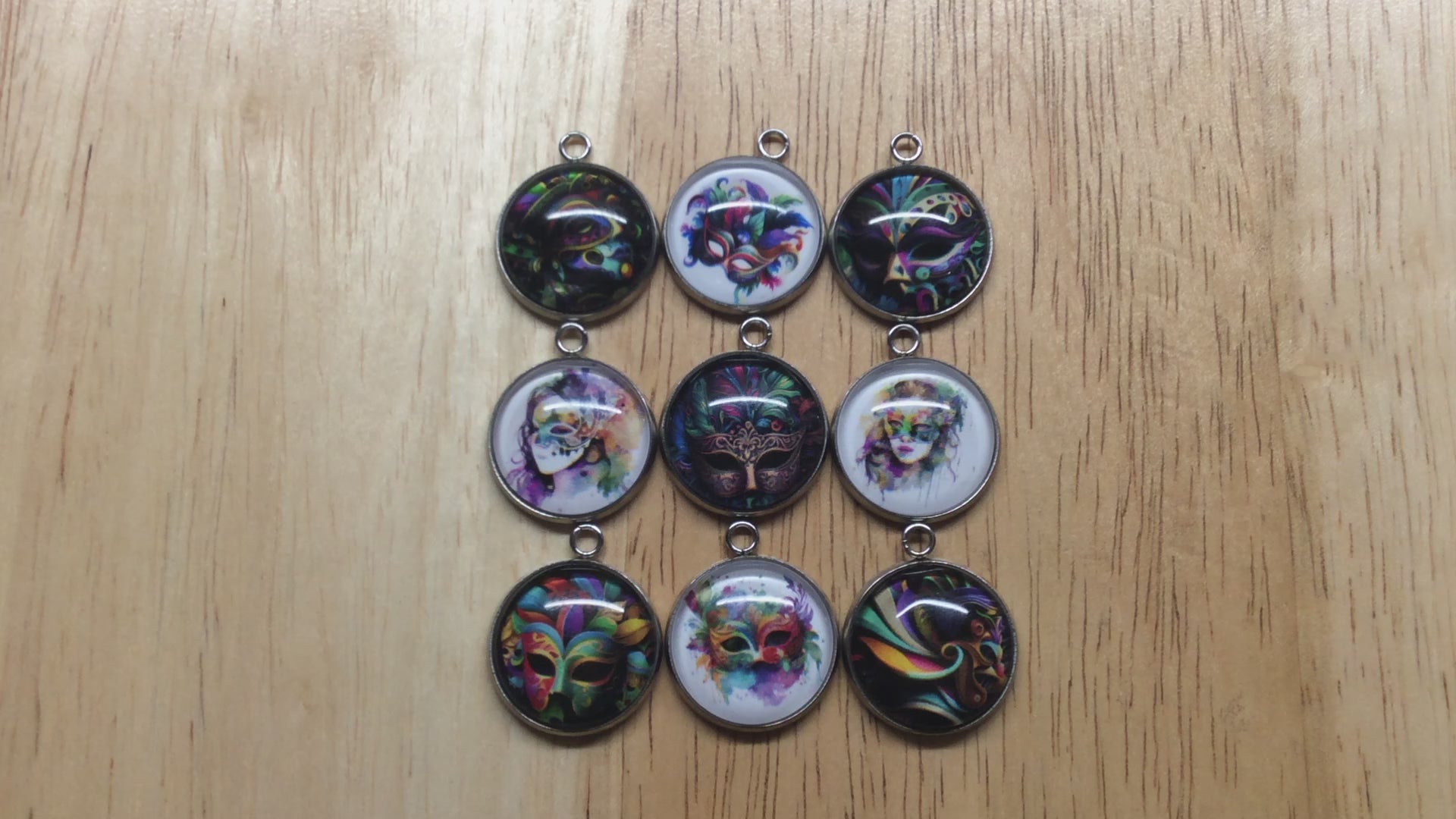 Video of Colorful Mardi gras masks  glass cabochon charms