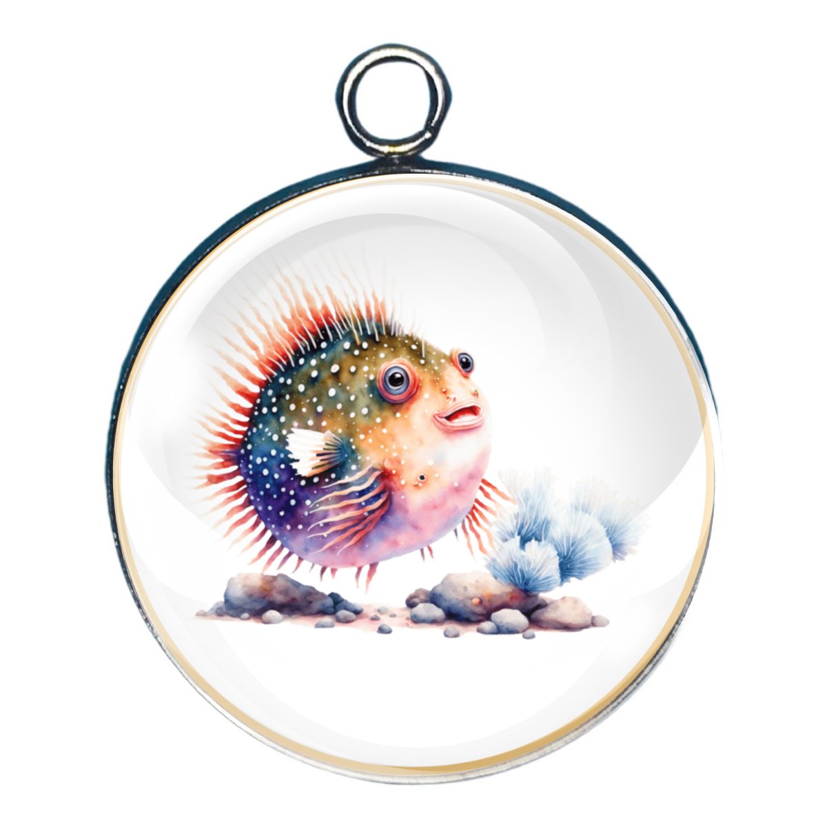 Puffer Fish Glass Cabochon Charms