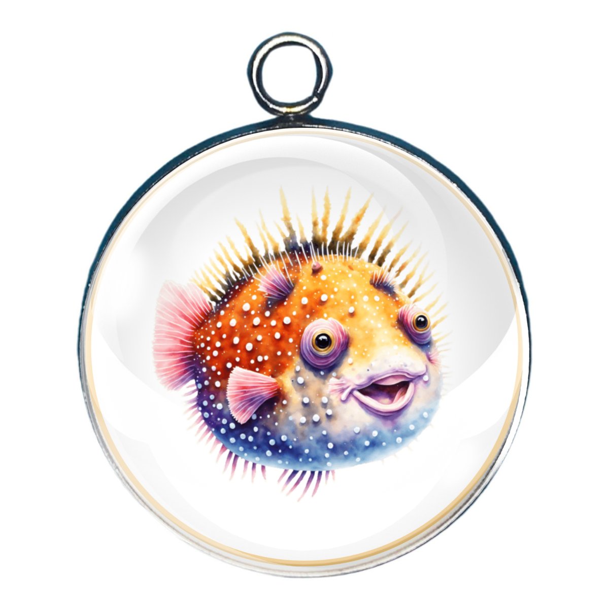 Puffer Fish Glass Cabochon Charms