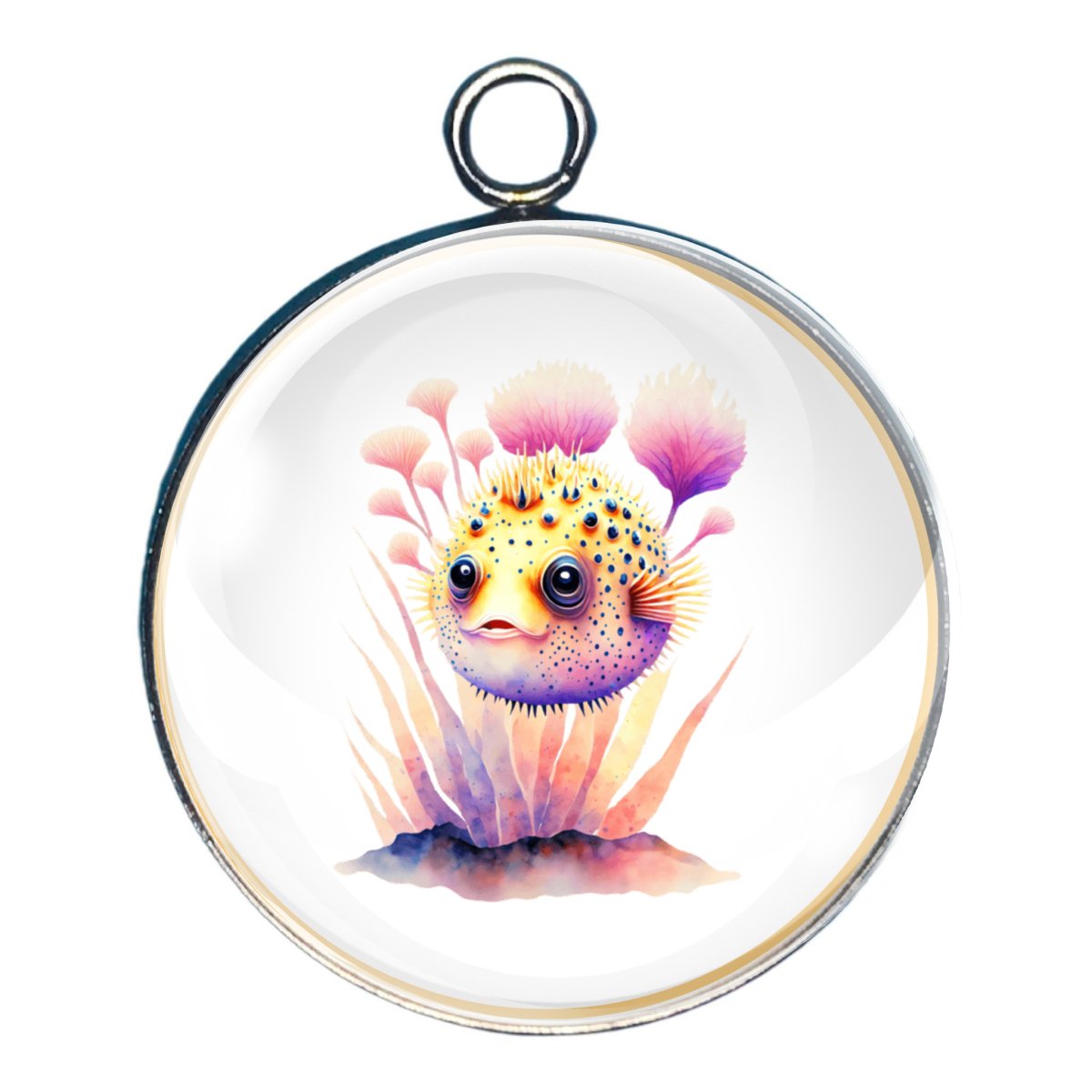 Puffer Fish Glass Cabochon Charms