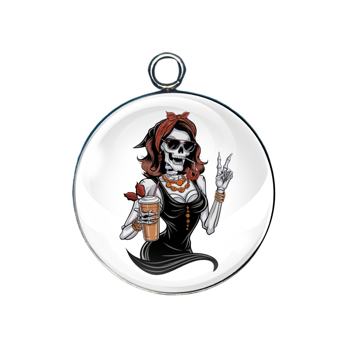 Sexy girl skeletons drinking coffee glass cabochon charm