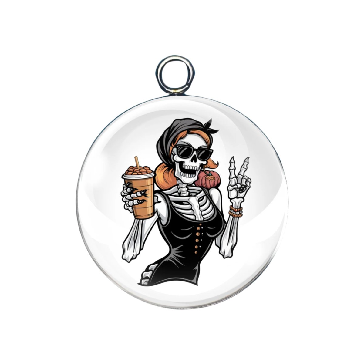 Sexy girl skeletons drinking coffee glass cabochon charm