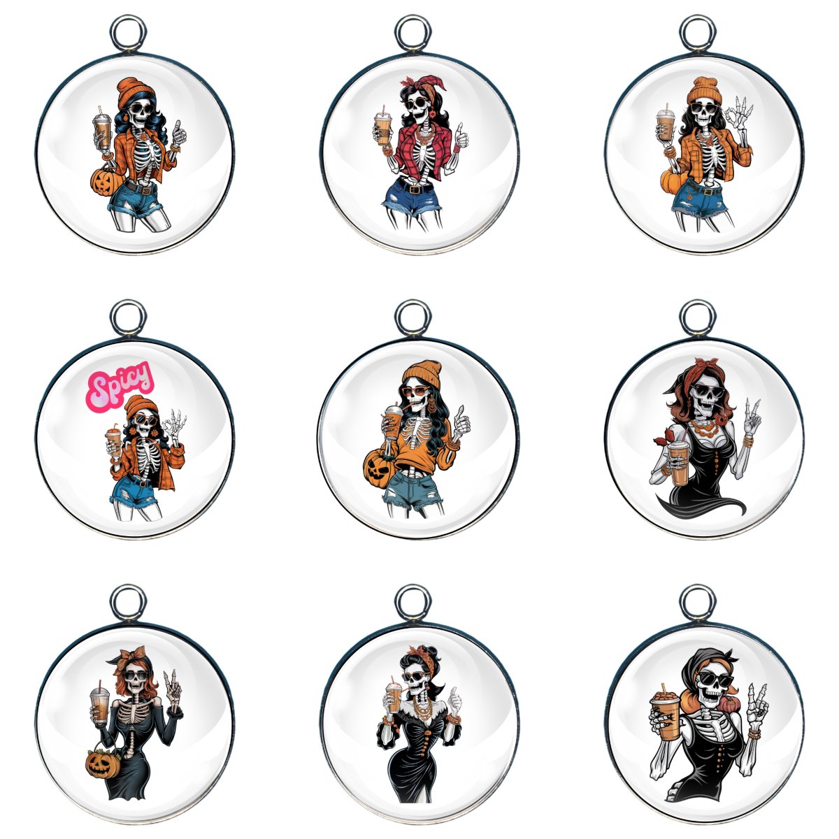 Pumpkin Spice Skeleton Girl Charms