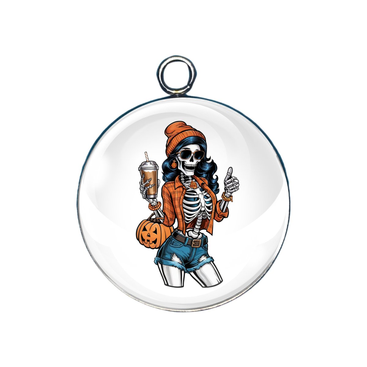 Sexy girl skeletons drinking coffee glass cabochon charm