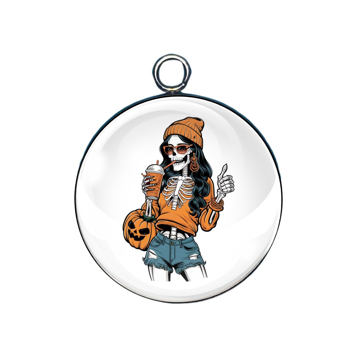 Sexy girl skeletons drinking coffee glass cabochon charm