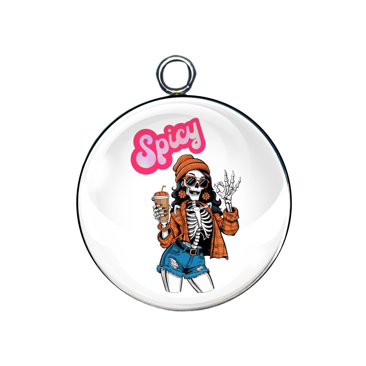 Sexy girl skeletons drinking coffee glass cabochon charm