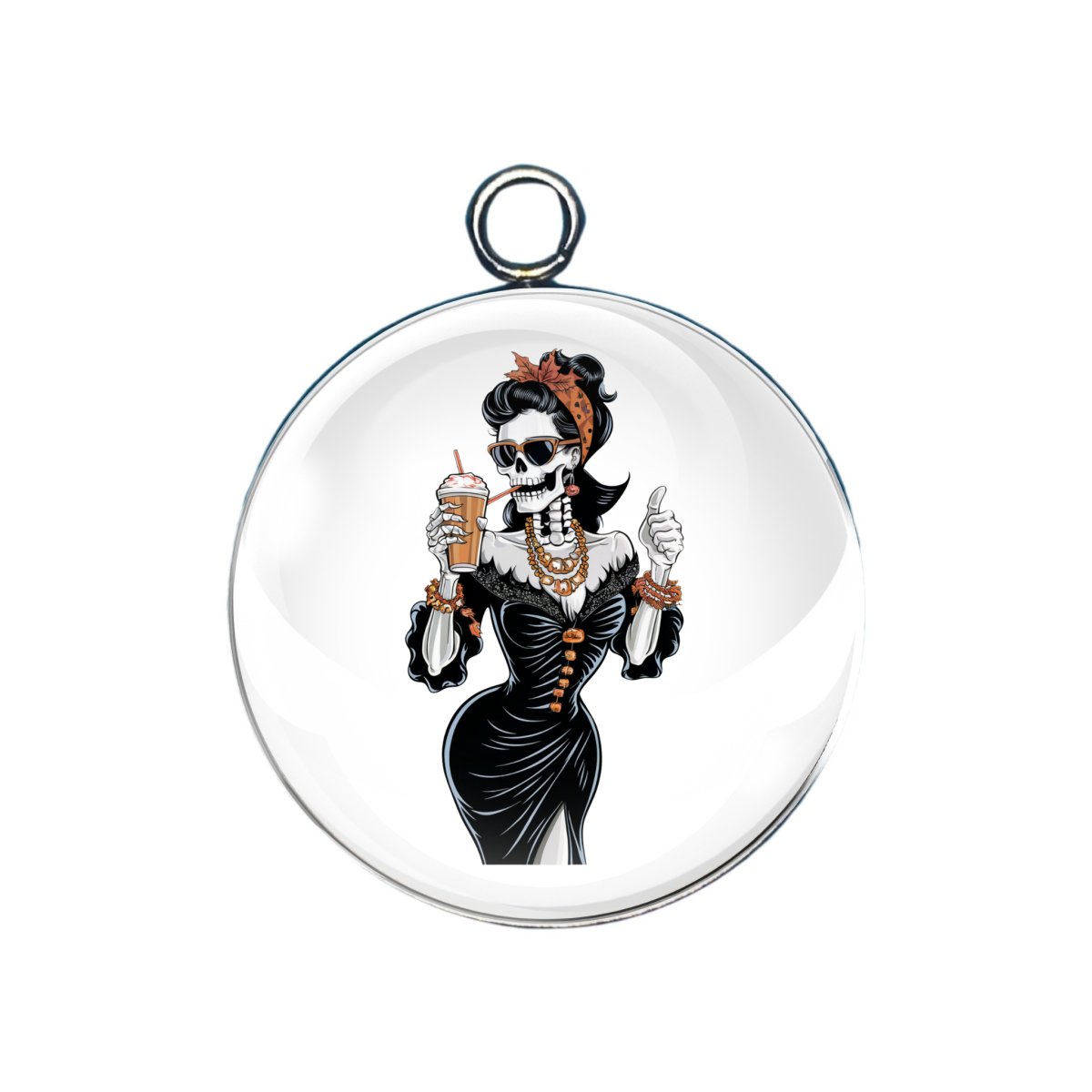 Sexy girl skeletons drinking coffee glass cabochon charm