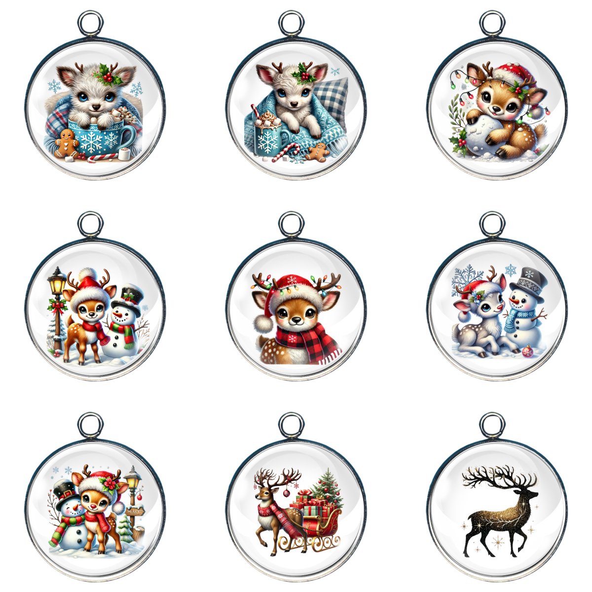 Group of 9 charms of Reindeer, young and old ready for christmas