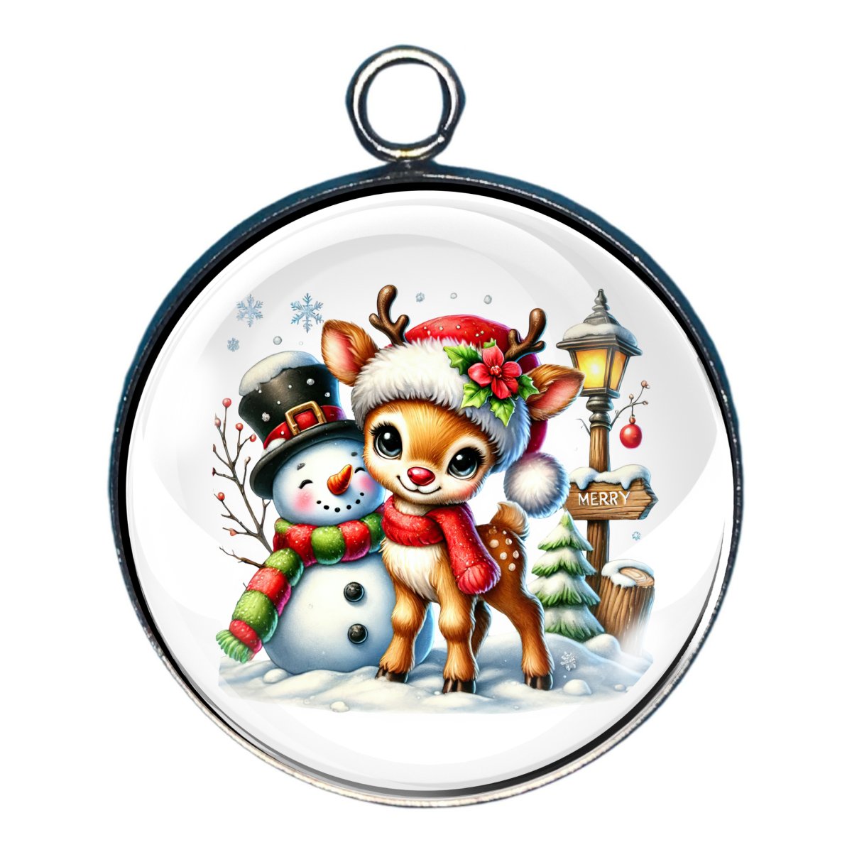 Charm of a young festive reindeer with a snowman