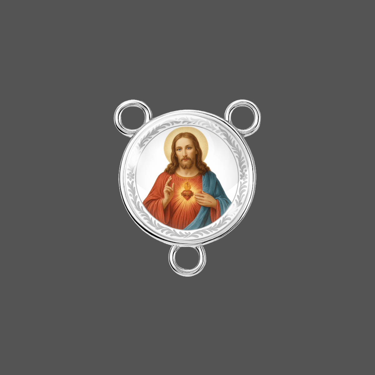 Sacred Heart of Jesus rosary center 18 mm Tibetan silver