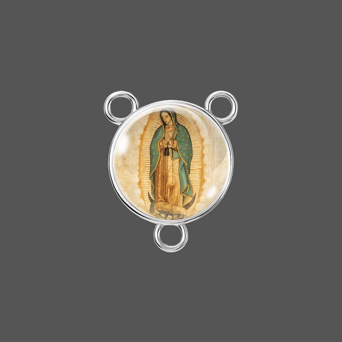 Our Lady of Guadalupe rosary center 18 mm Tibetan silver