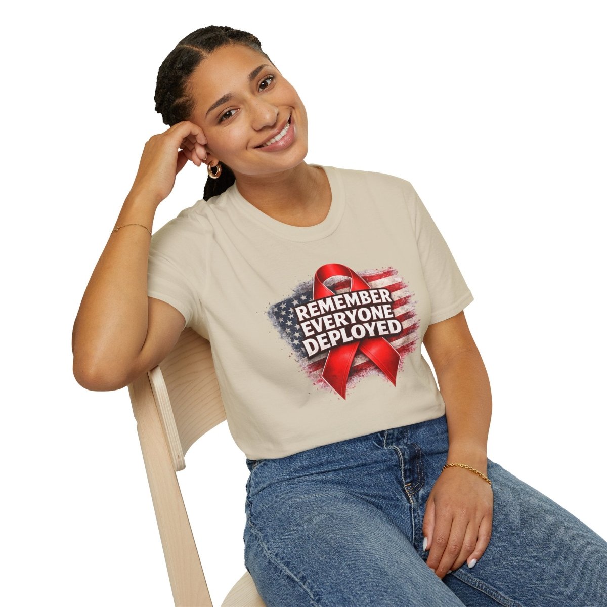 Remember Everyone Deployed American Flag Red Awareness Ribbon T-Shirt