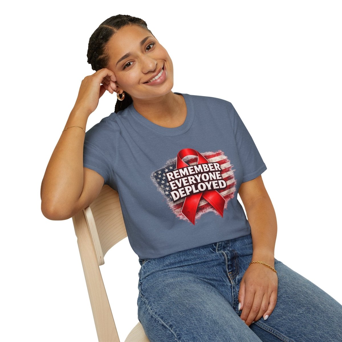 Remember Everyone Deployed American Flag Red Awareness Ribbon T-Shirt