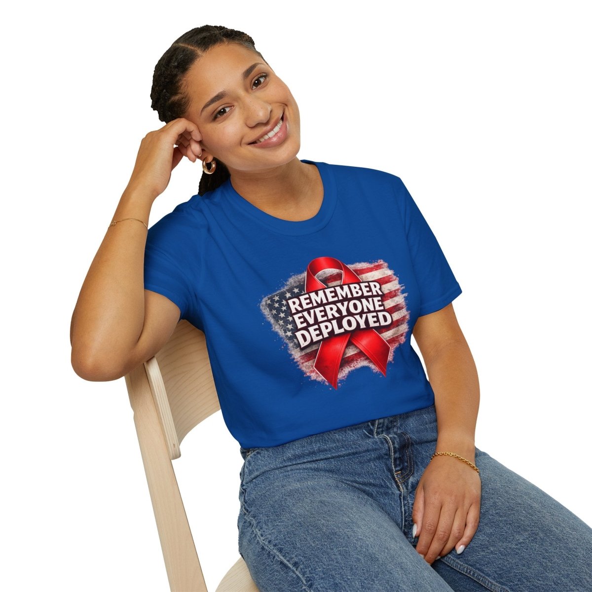 Remember Everyone Deployed American Flag Red Awareness Ribbon T-Shirt