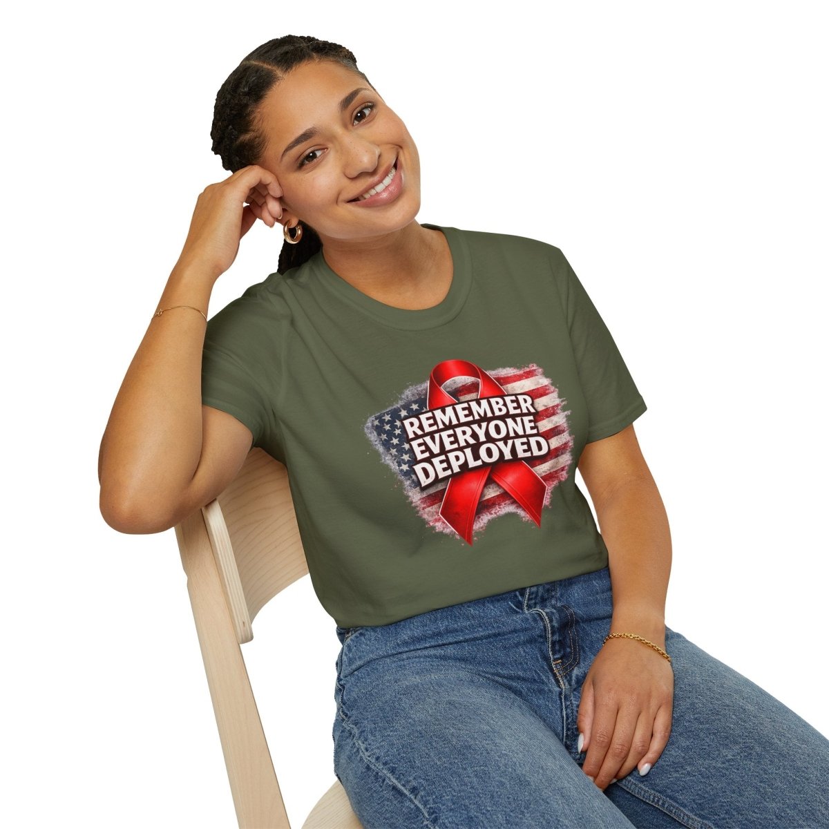 Remember Everyone Deployed American Flag Red Awareness Ribbon T-Shirt