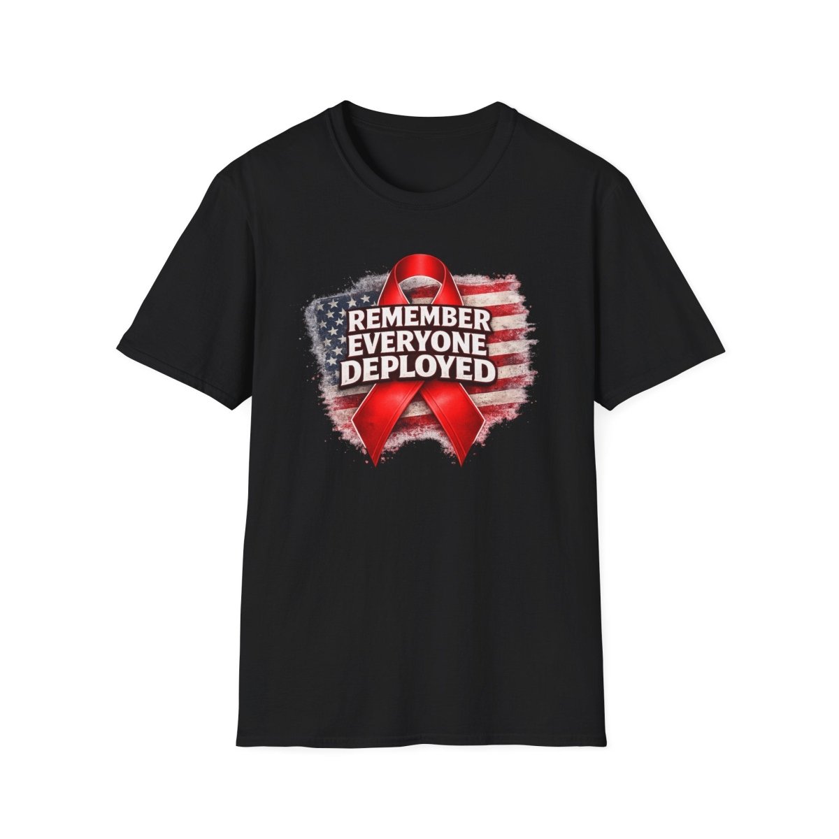 Remember Everyone Deployed American Flag Red Awareness Ribbon T-Shirt