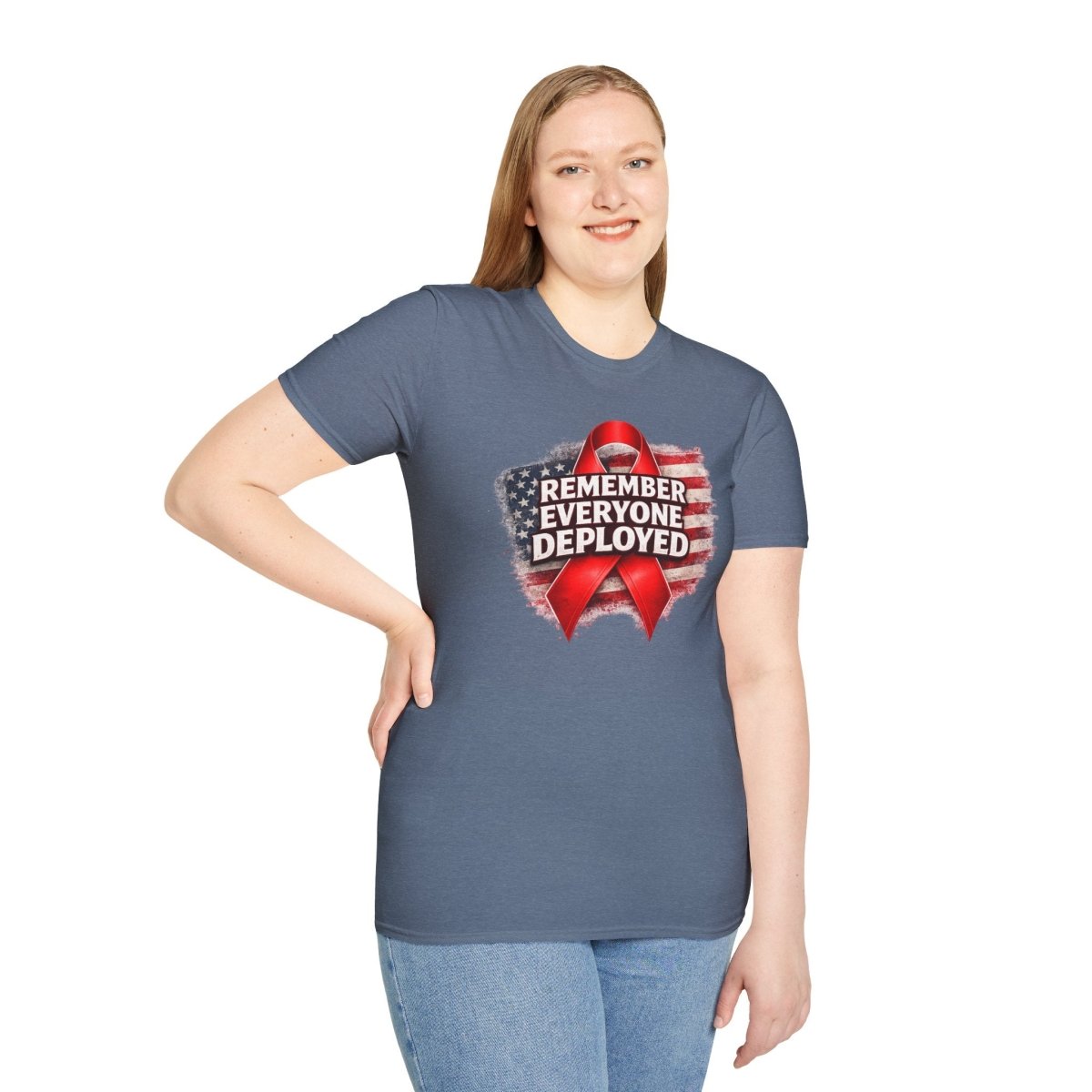 Remember Everyone Deployed American Flag Red Awareness Ribbon T-Shirt