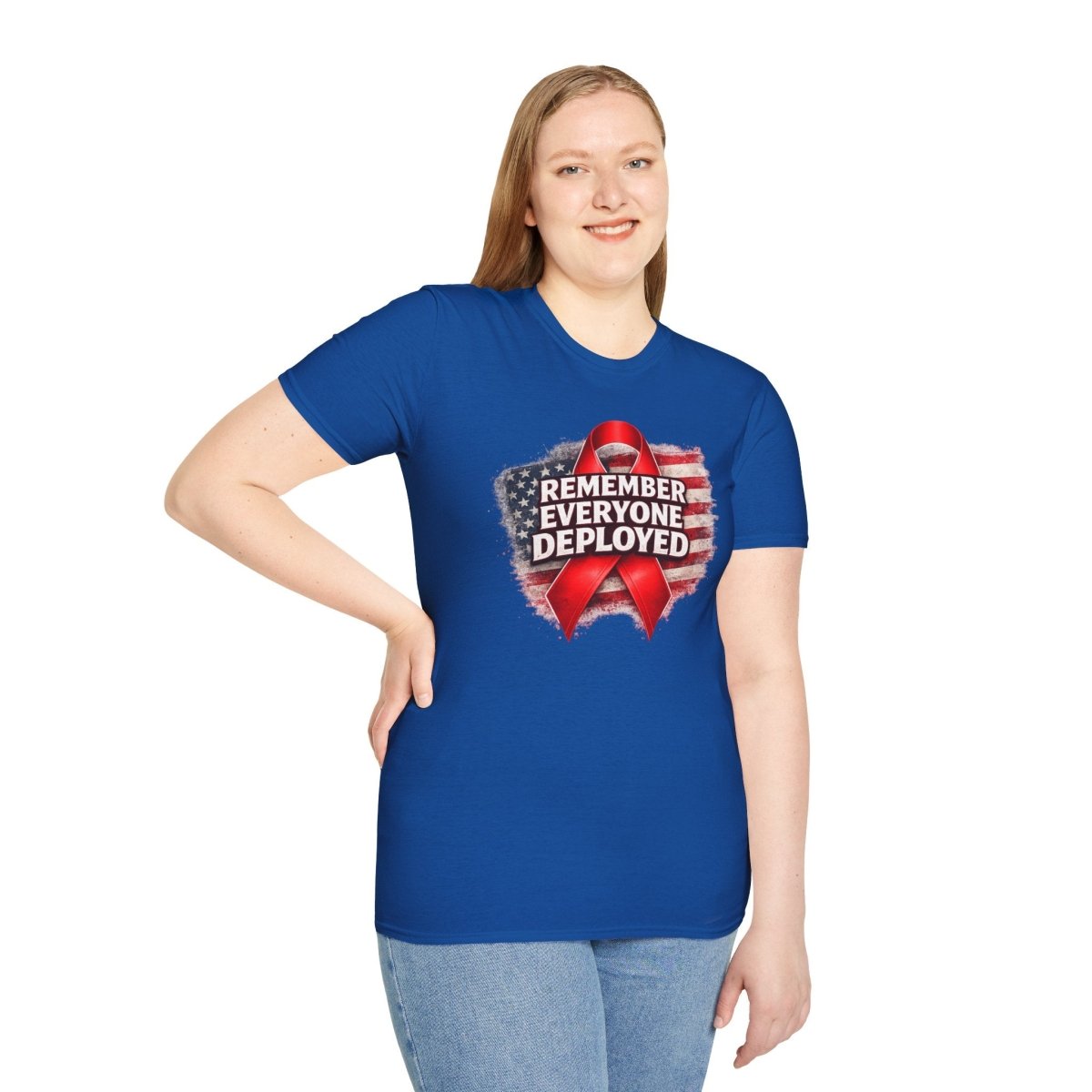 Remember Everyone Deployed American Flag Red Awareness Ribbon T-Shirt