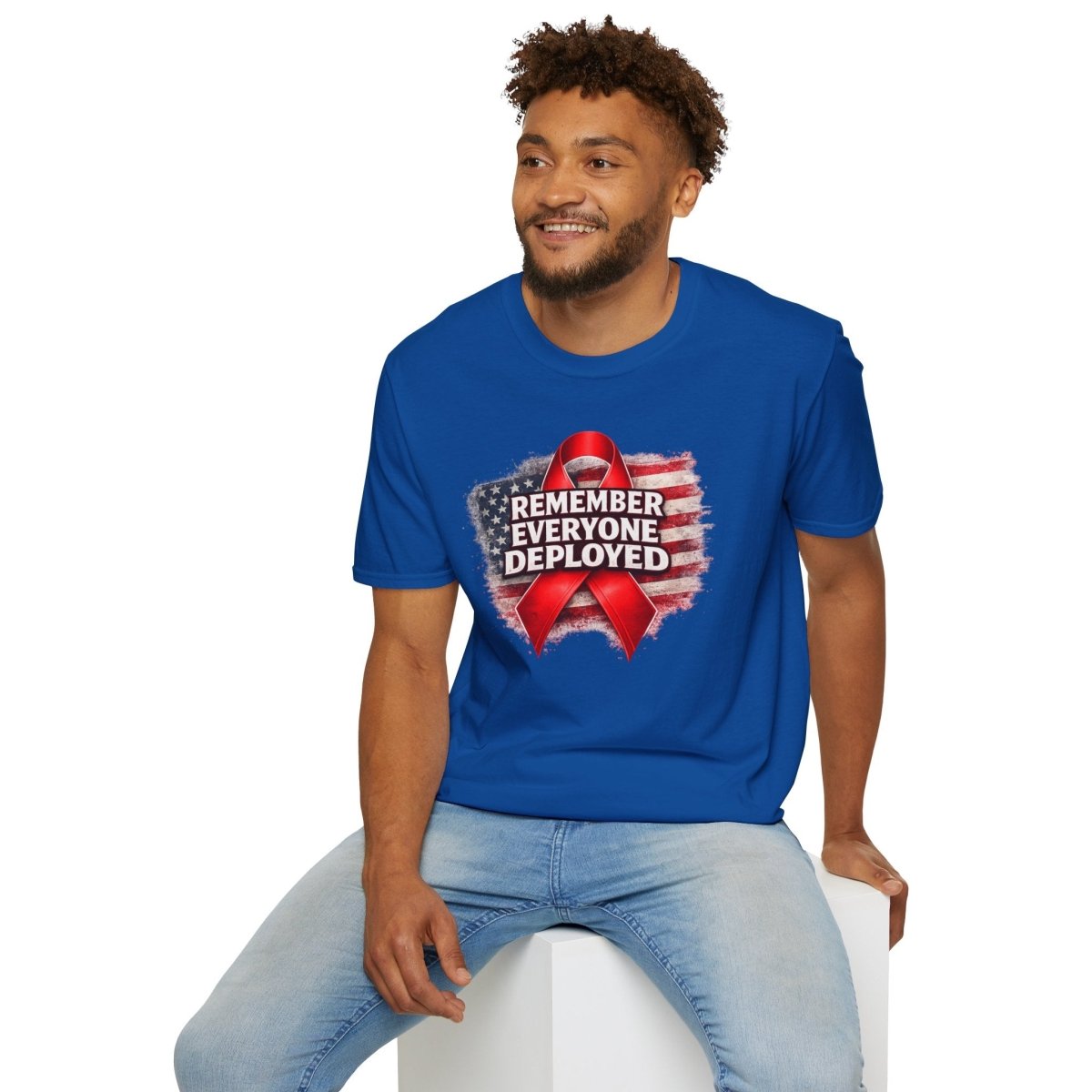 Remember Everyone Deployed American Flag Red Awareness Ribbon T-Shirt