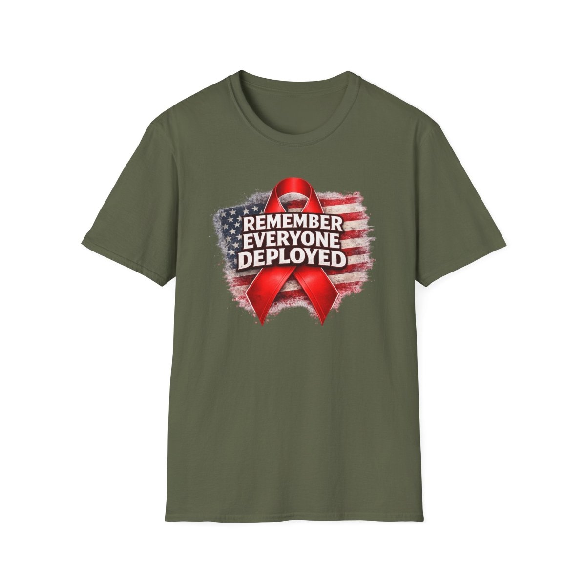 Remember Everyone Deployed American Flag Red Awareness Ribbon T-Shirt