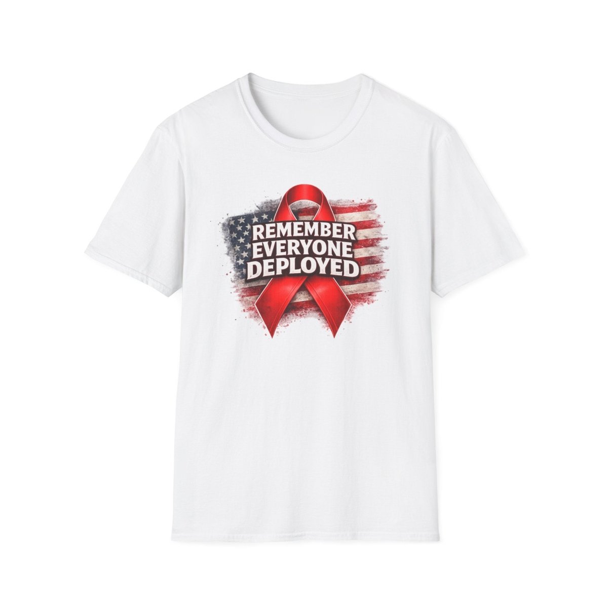 Remember Everyone Deployed American Flag Red Awareness Ribbon T-Shirt