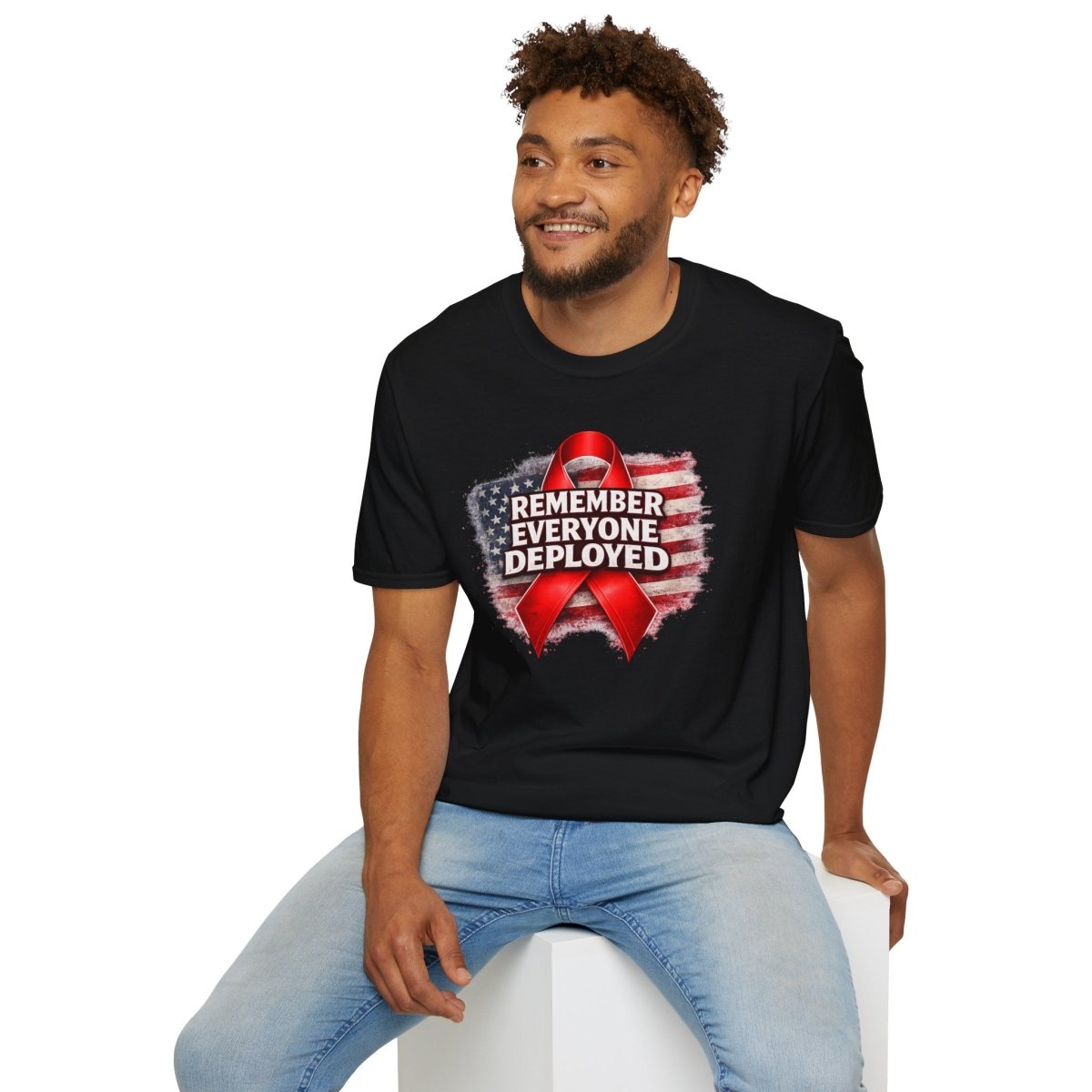 Remember Everyone Deployed American Flag Red Awareness Ribbon T-Shirt