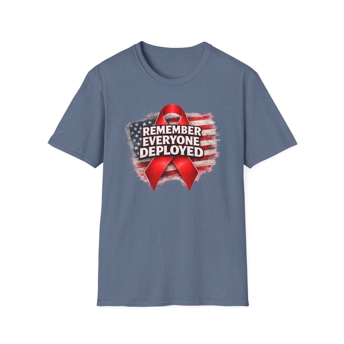 Remember Everyone Deployed American Flag Red Awareness Ribbon T-Shirt