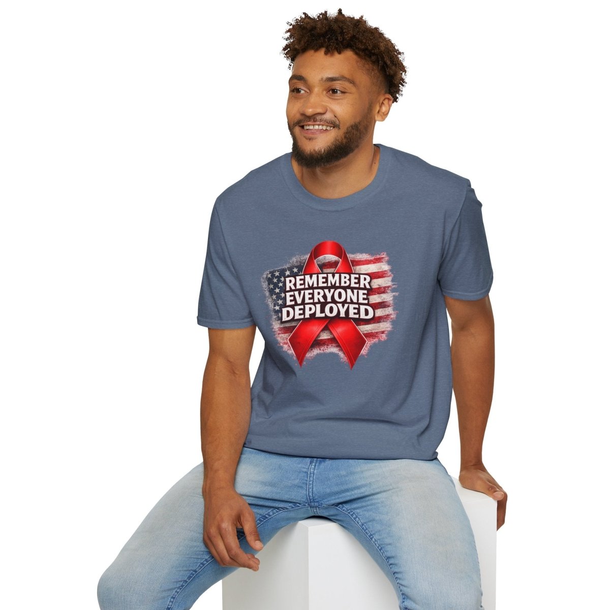 Remember Everyone Deployed American Flag Red Awareness Ribbon T-Shirt