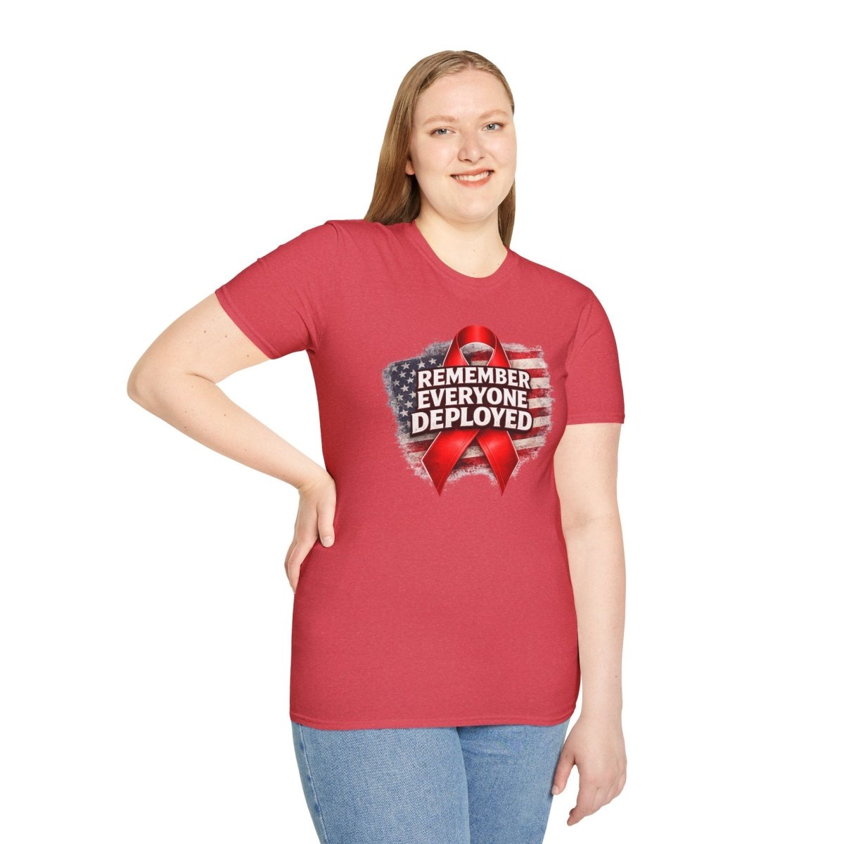 Remember Everyone Deployed American Flag Red Awareness Ribbon T-Shirt