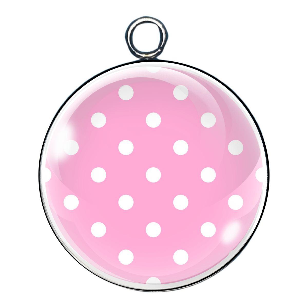 pink/white polka dot glass cabochon charm