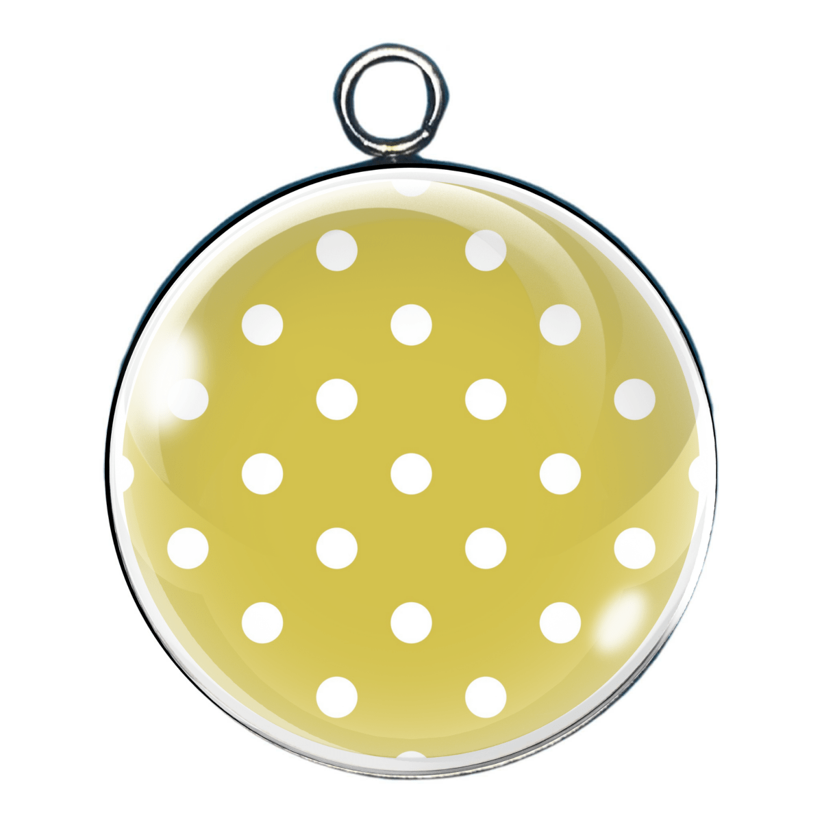 yellow & white polka dot glass cabochon charm