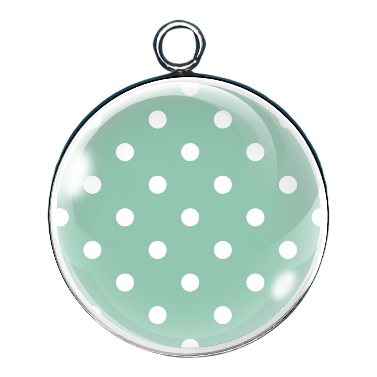 Light green & white polka dot glass cabochon charm