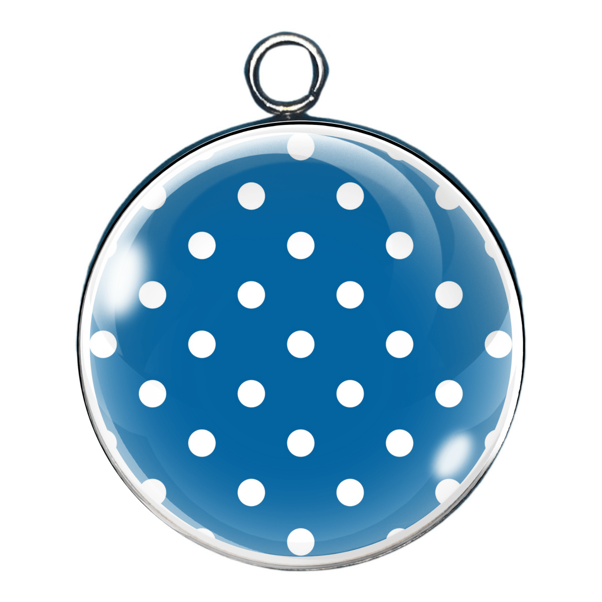 Blue & white polka dot glass cabochon charm