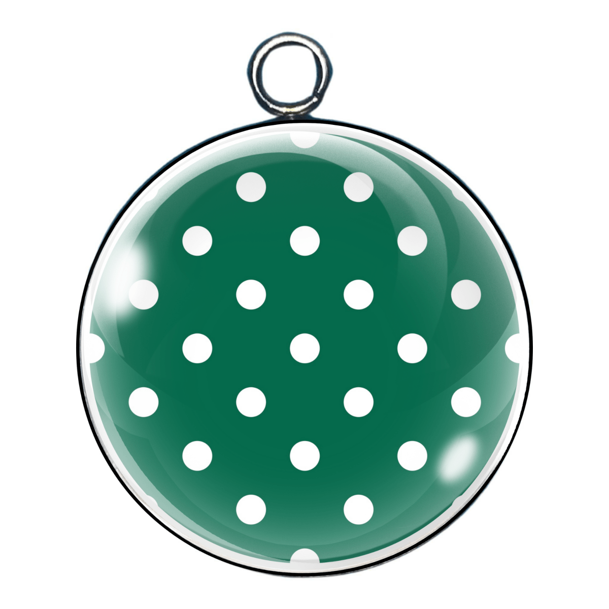 Dark green & white polka dot glass cabochon charm