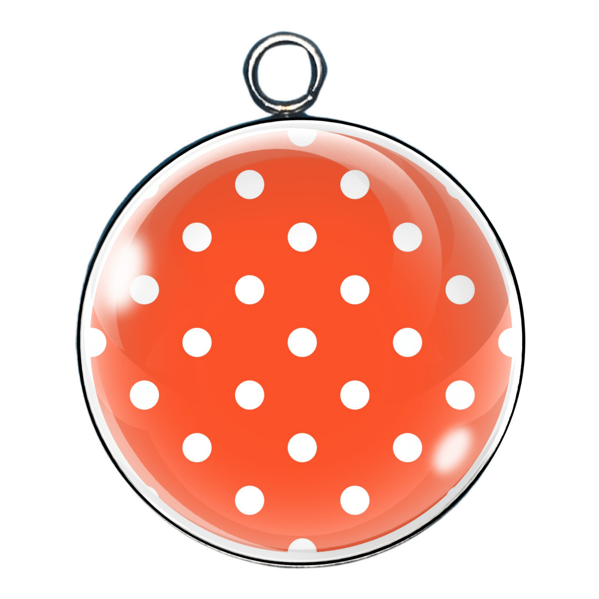 Orange & white polka dot glass cabochon charm