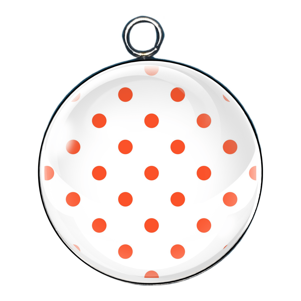 White / red polka dot glass cabochon charm
