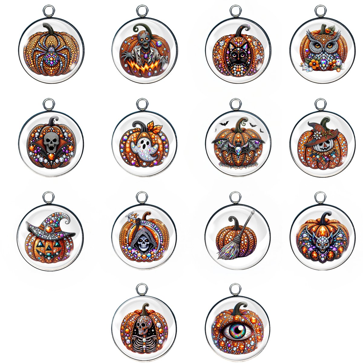 Rhinestone Pumpkin Glass Cabochon Charms