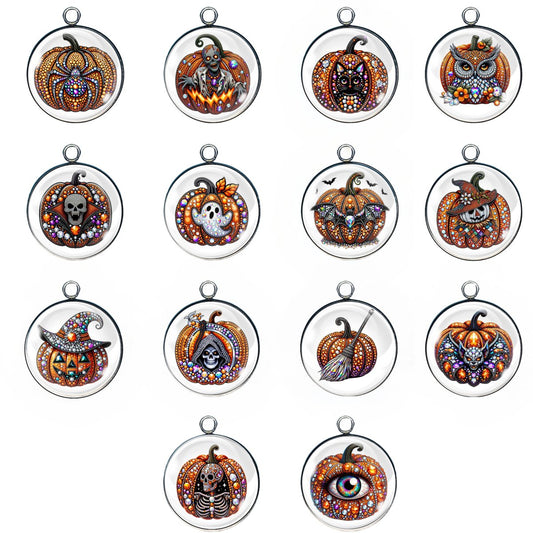 14 rhinestone pumpkin glass cabochon charms